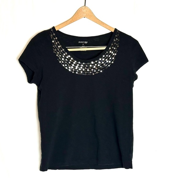 St. John’s Bay Black Sequin Embellished Top EUC 100% Cotton MP - Picture 4 of 4